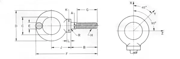 Typ 2 Schulter-Ringschrauben - Linienzeichnung